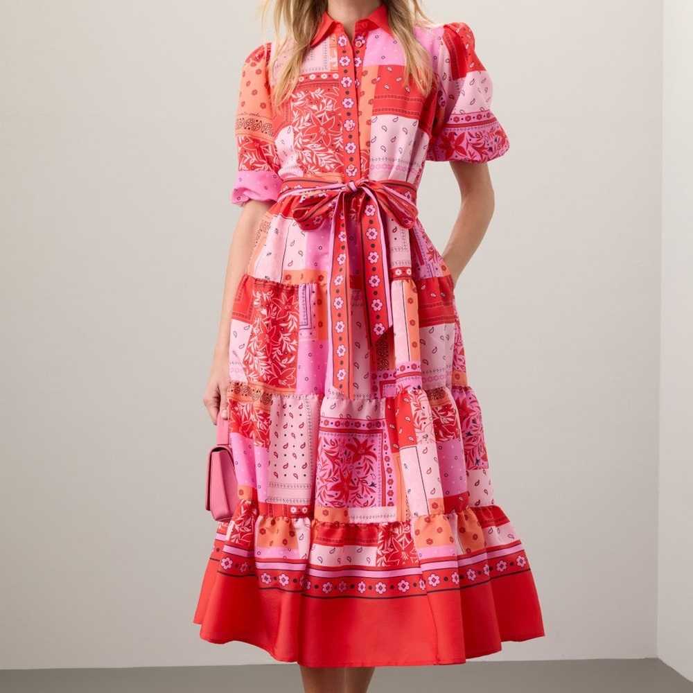 Kate Spade New York Bandana Patchwork Shirtdress Collared Midi